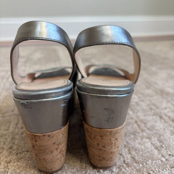 Prada Patent Leather Slingback Platform Wedge Sandal Womens 36.5 Silver Peeptoe - Picture 5 of 14